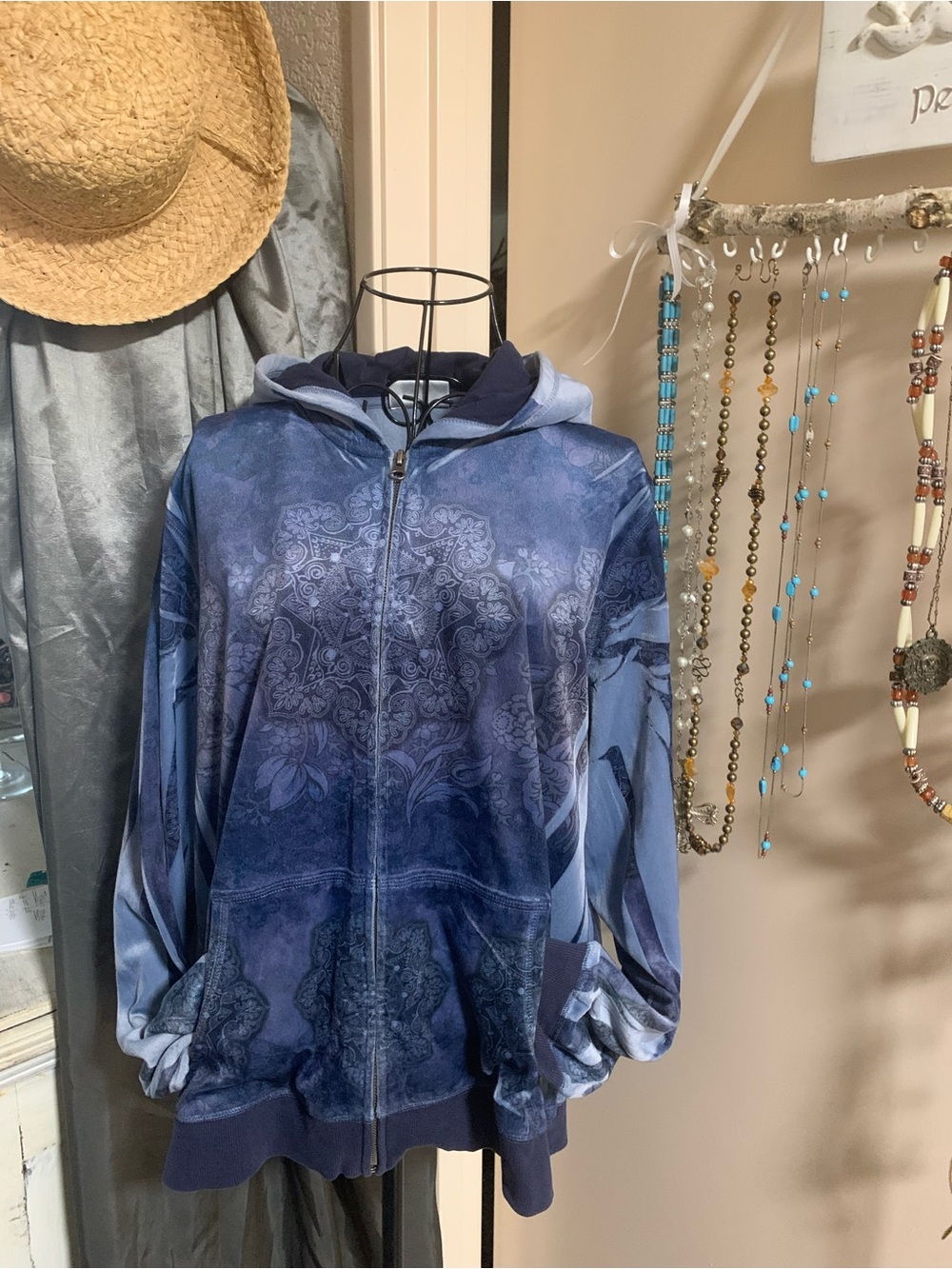 Studio Works Navy Blue Hooded Jacket with Subtle Floral Print - Picture 8 of 8
